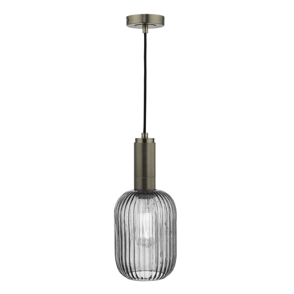 Sawyer Pendant Antique Chrome and Smoked Ribbed Glass