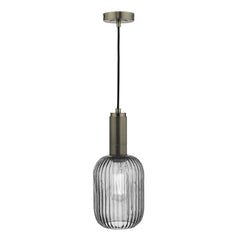 Sawyer Pendant Antique Chrome and Smoked Ribbed Glass