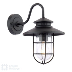 Audley End  Stables Outdoor Wall Light Matt Black/Gold and Glass IP44