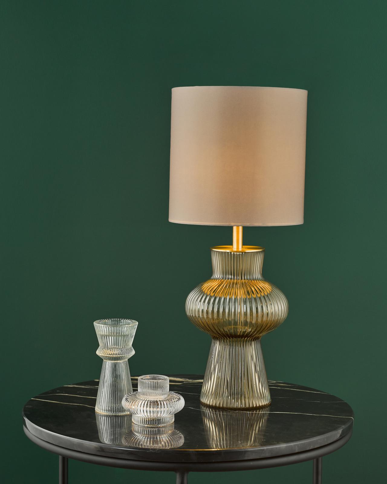 Suelita Table Lamp Brown Ribbed Glass and Antique Brass With Shade