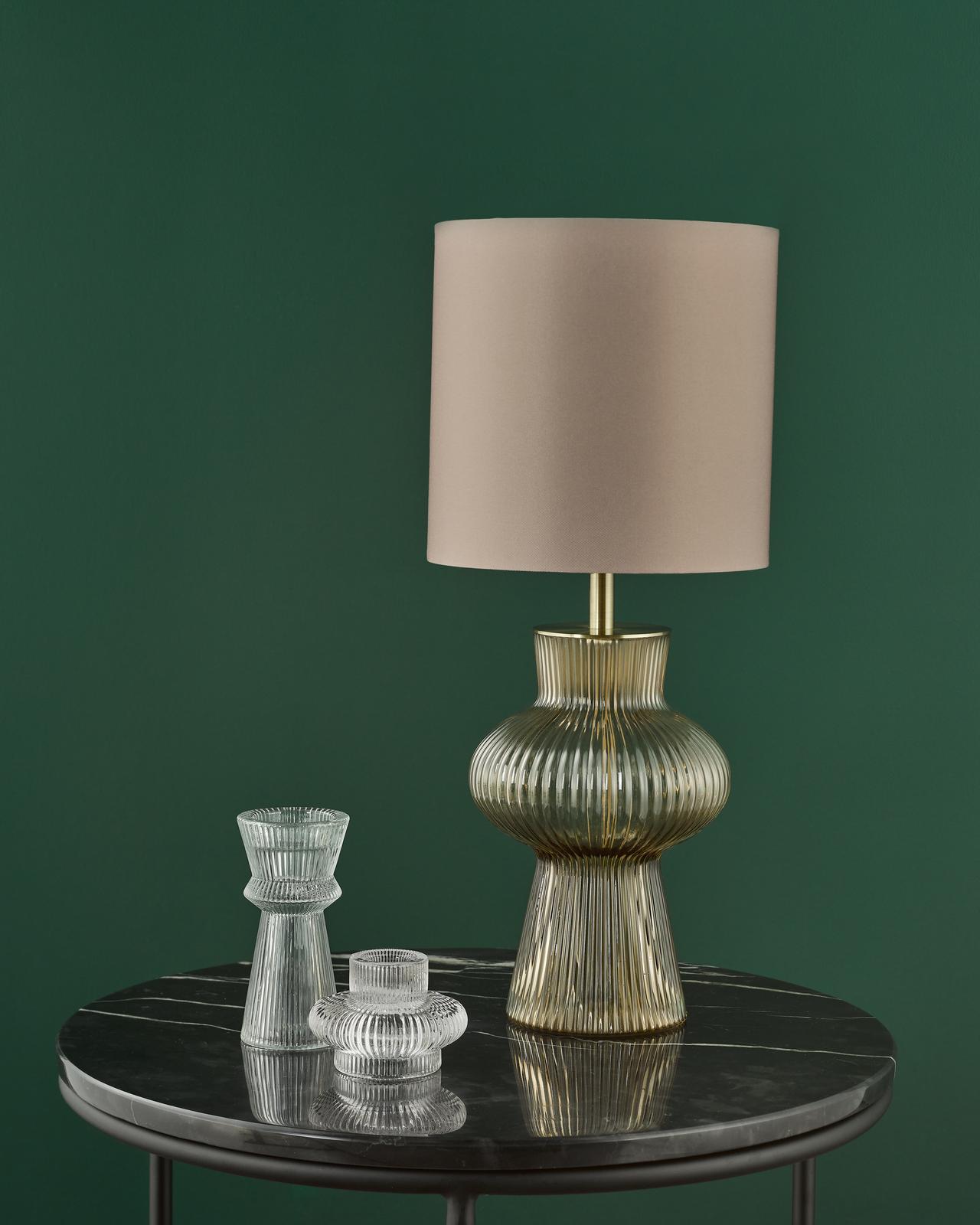Suelita Table Lamp Brown Ribbed Glass and Antique Brass With Shade
