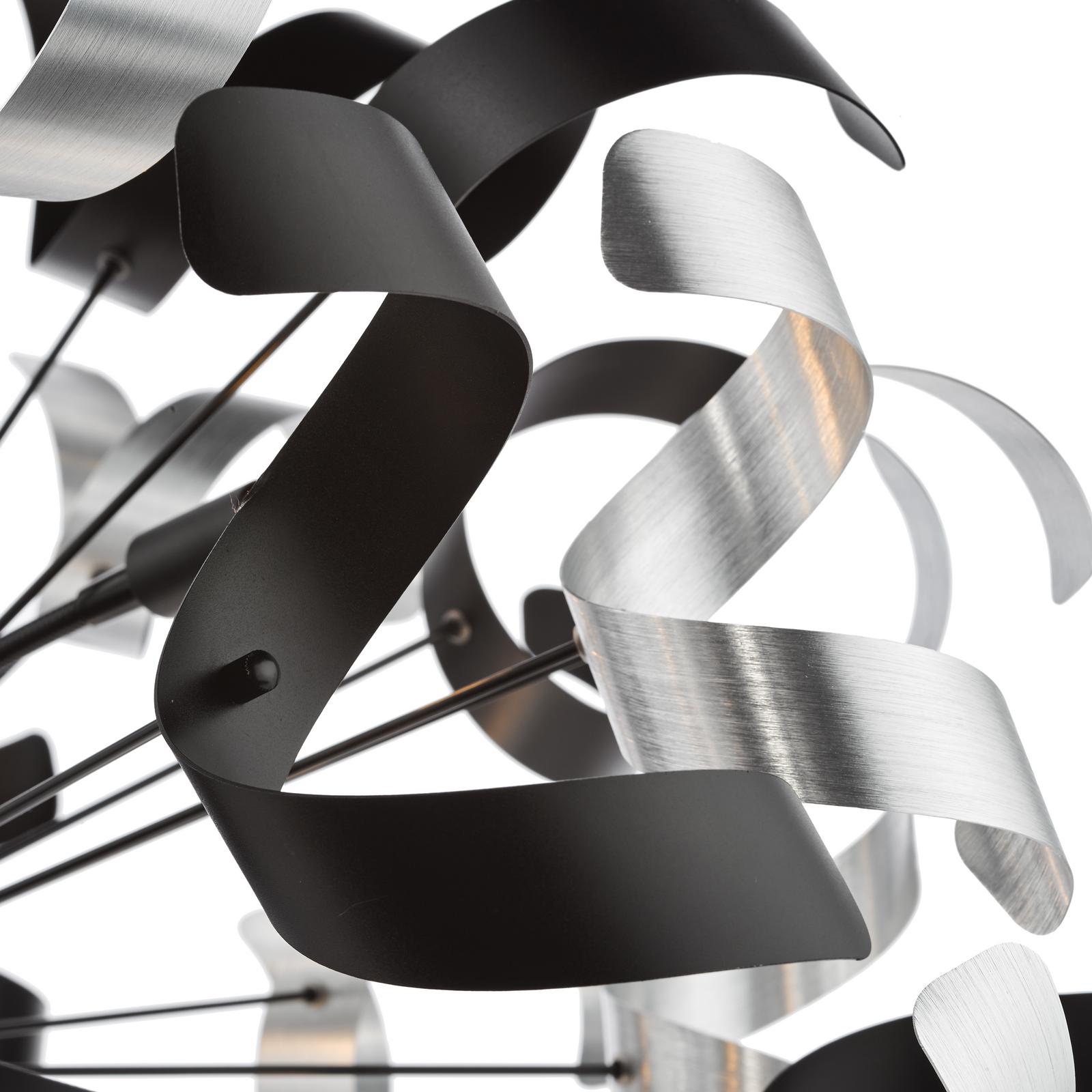 Swash 12 Light Pendant Black With Black & Aluminium Ribbons
