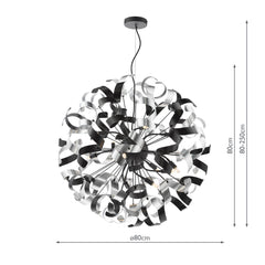 Swash 12 Light Pendant Black With Black & Aluminium Ribbons