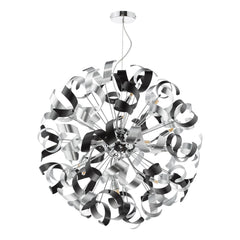 Swash 12 Light Pendant Polished Chrome With Black & Aluminium Ribbons