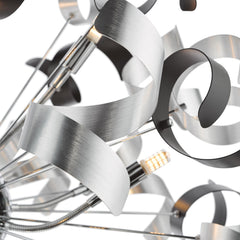 Swash 12 Light Pendant Polished Chrome With Black & Aluminium Ribbons