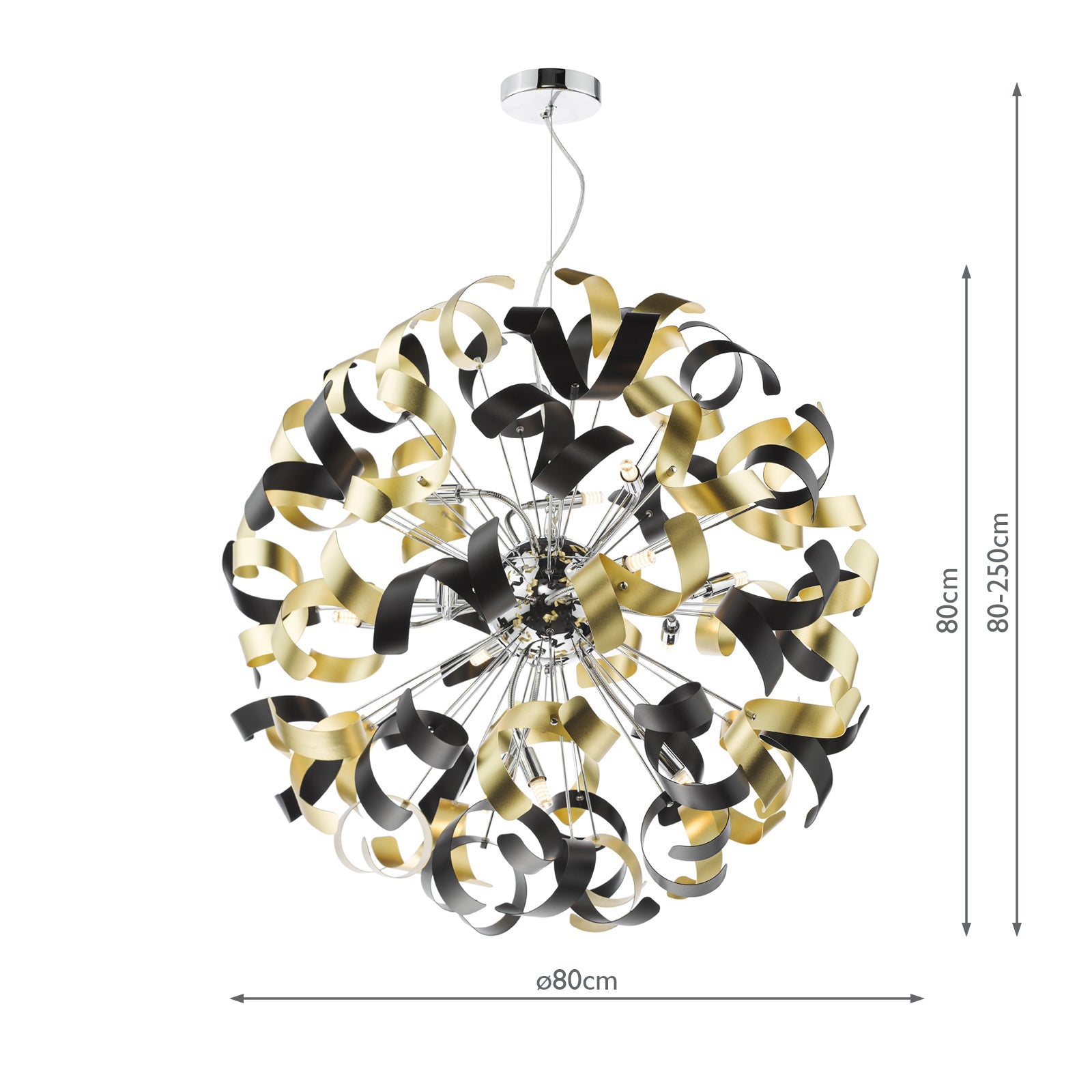 Swash 12 Light Pendant Polished Chrome With Black & Gold Ribbons