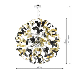 Swash 12 Light Pendant Polished Chrome With Black & Gold Ribbons