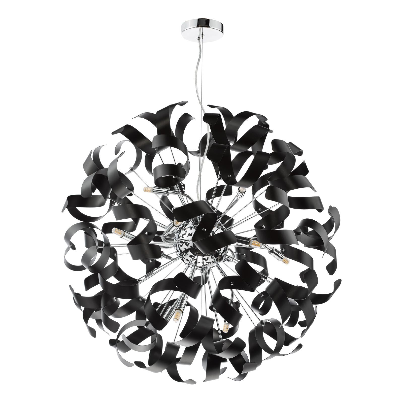 Swash 12 Light Pendant Polished Chrome With Black Ribbons