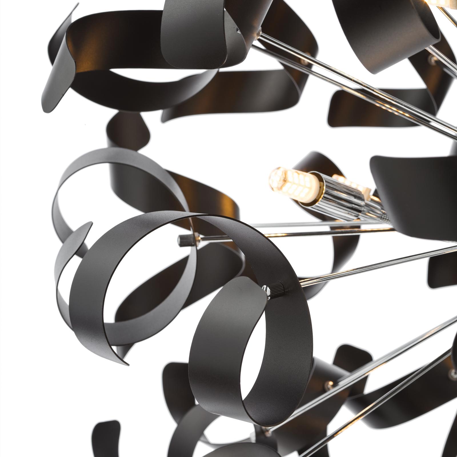 Swash 12 Light Pendant Polished Chrome With Black Ribbons