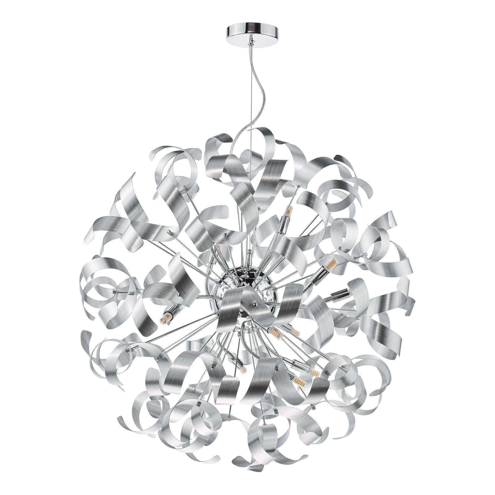 Swash 12 Light Pendant Polished Chrome With Aluminium Ribbons