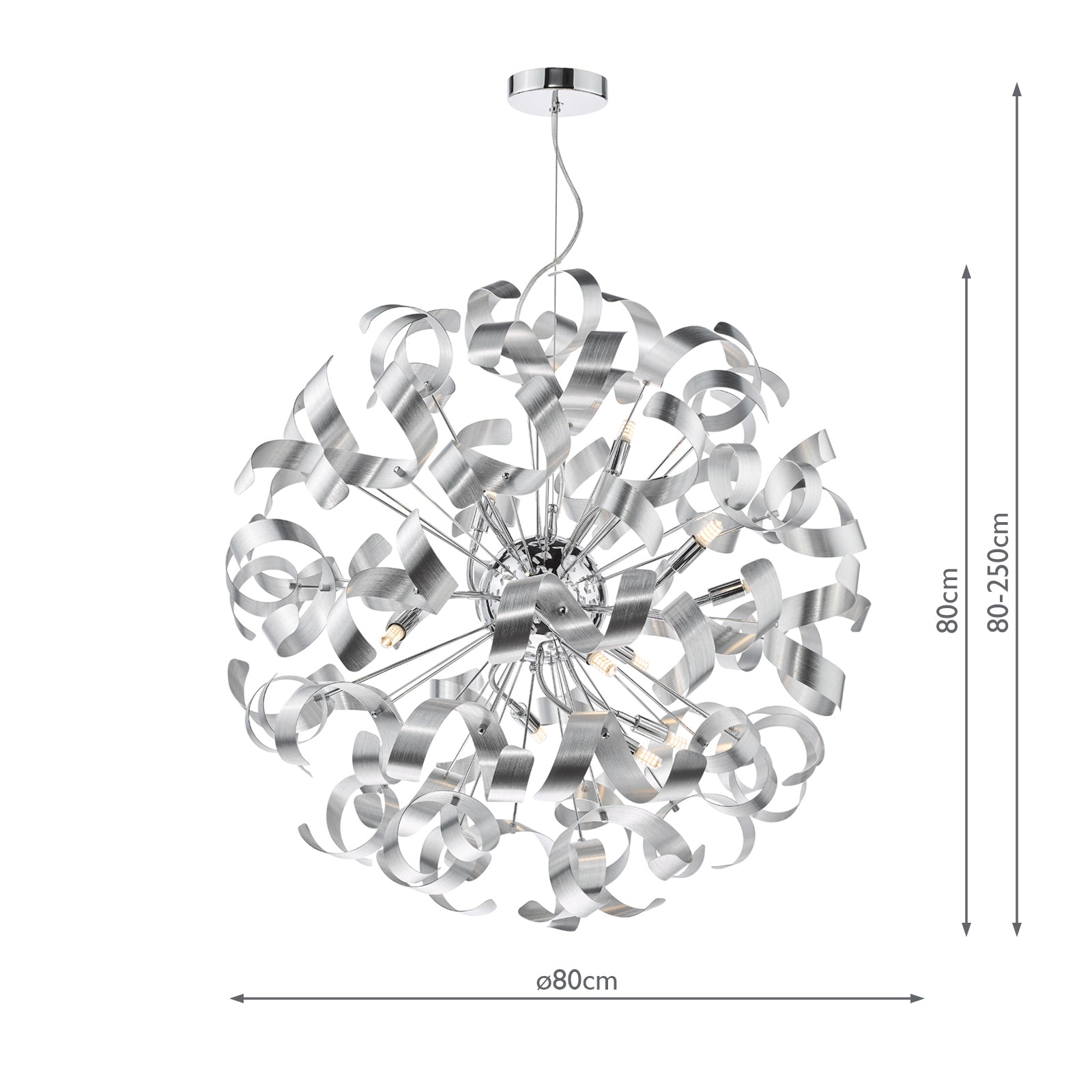 Swash 12 Light Pendant Polished Chrome With Aluminium Ribbons