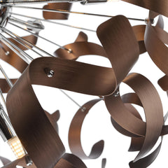 Swash 12 Light Pendant Polished Chrome with Copper Ribbons