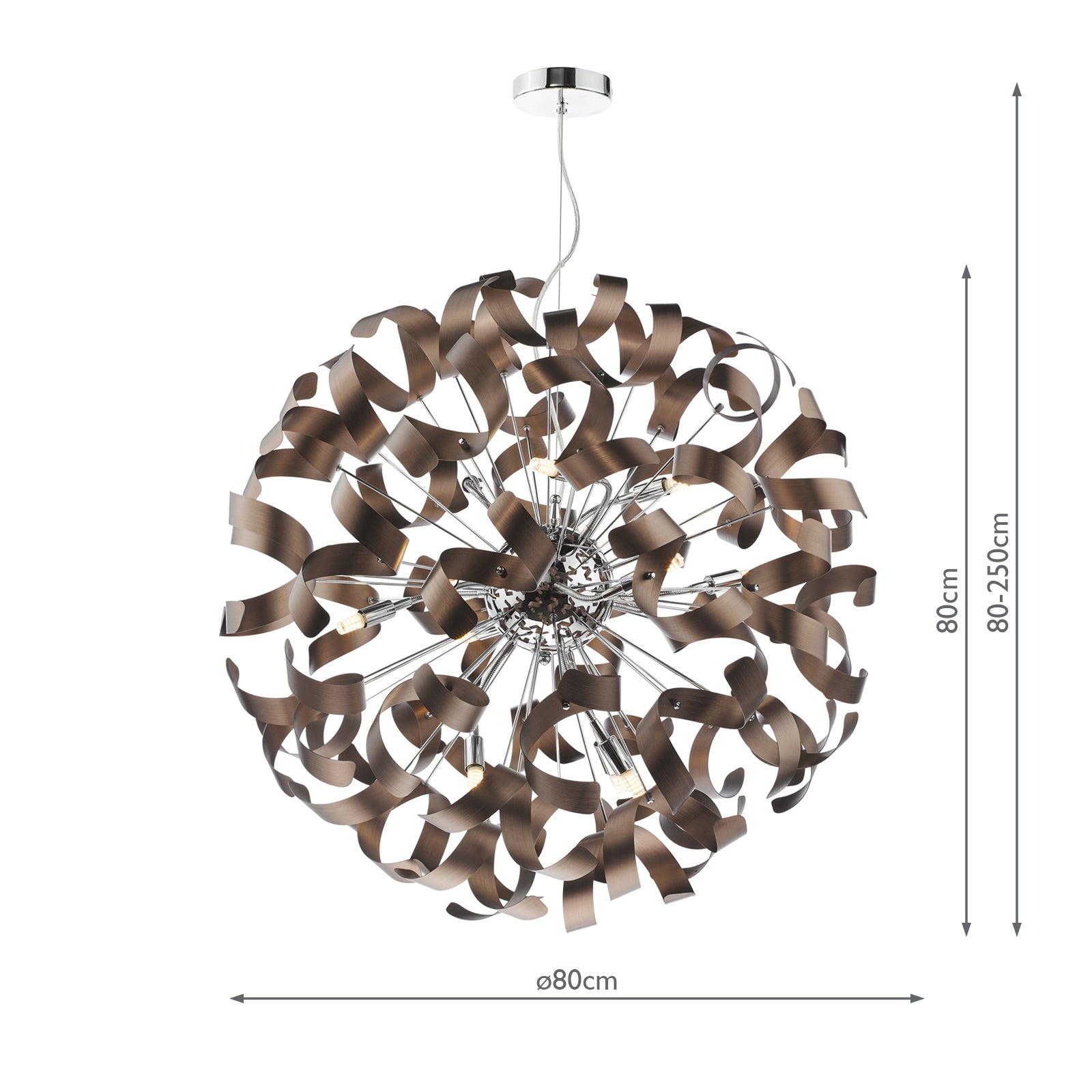 Swash 12 Light Pendant Polished Chrome with Copper Ribbons