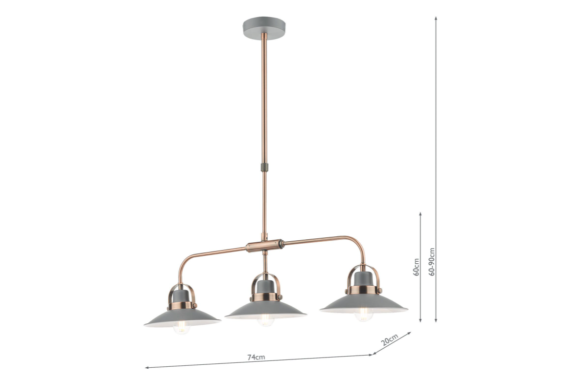 Liden 3 Light Bar Pendant Graphite Copper Dar Lighting