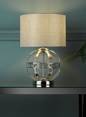 Laura Ashley Aidan Table Lamp with Shade Polished Chrome and Glass
