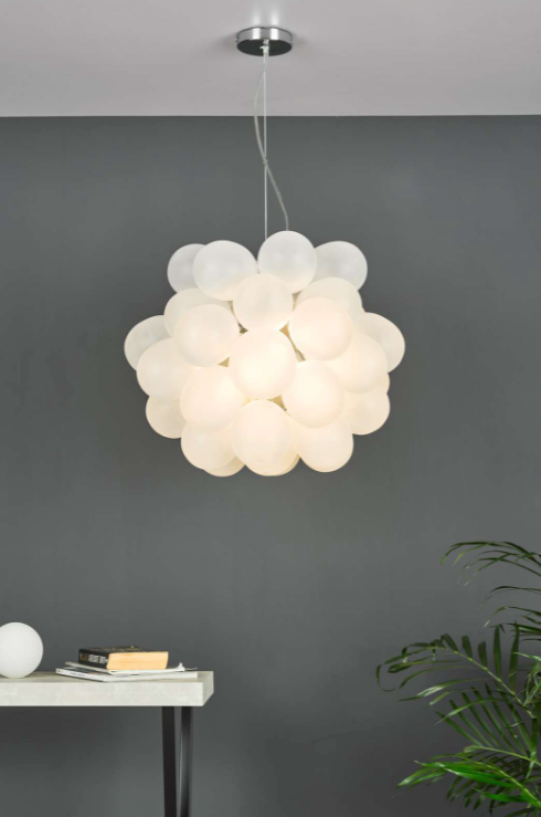 Dar Lighting Bubbles 6 Light Pendant Polished Chrome Frosted Glass
