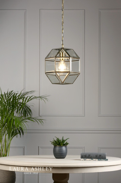 Laura Ashley Blackwell Pendant Antique Brass Glass – The Light Company