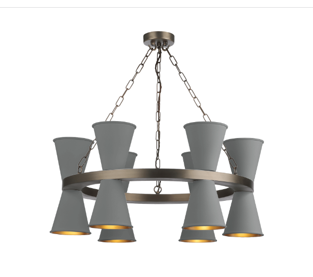 David Hunt Lighting  Putney 12 Light Pendant In Antique Brass With Bespoke Shades