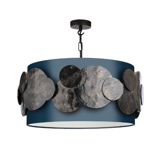 David Hunt Lighting  Planet 4 Light Pendant In Blue And Gold Comes With Bespoke Shade