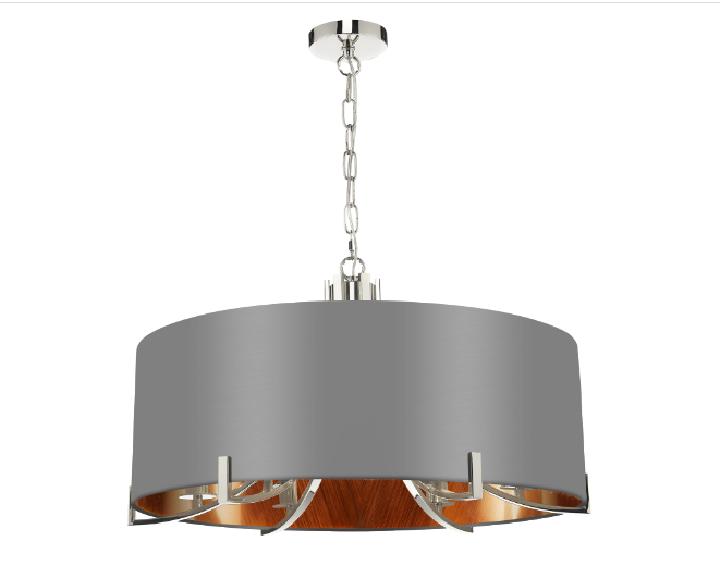 Annabelle 6 Light Pendant Polished Nickel  With Bespoke Shade