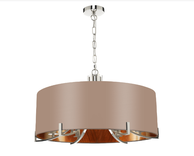 Annabelle 6 Light Pendant Polished Nickel  With Bespoke Shade