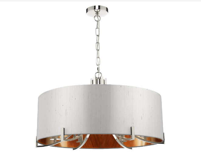 Annabelle 6 Light Pendant Polished Nickel  With Bespoke Shade