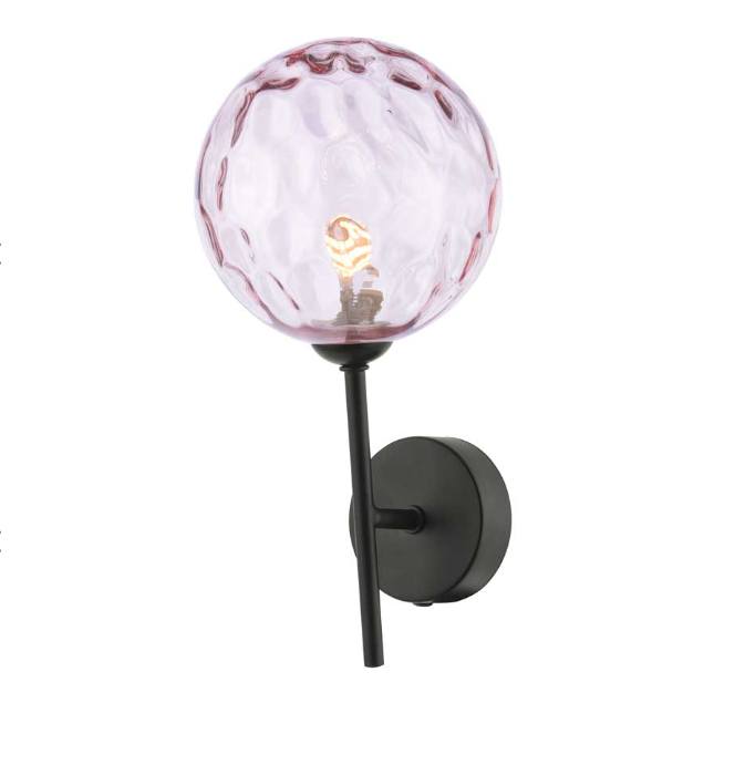 Cohen Wall Light Black With Dimpled Pink Glass Dar Lighting