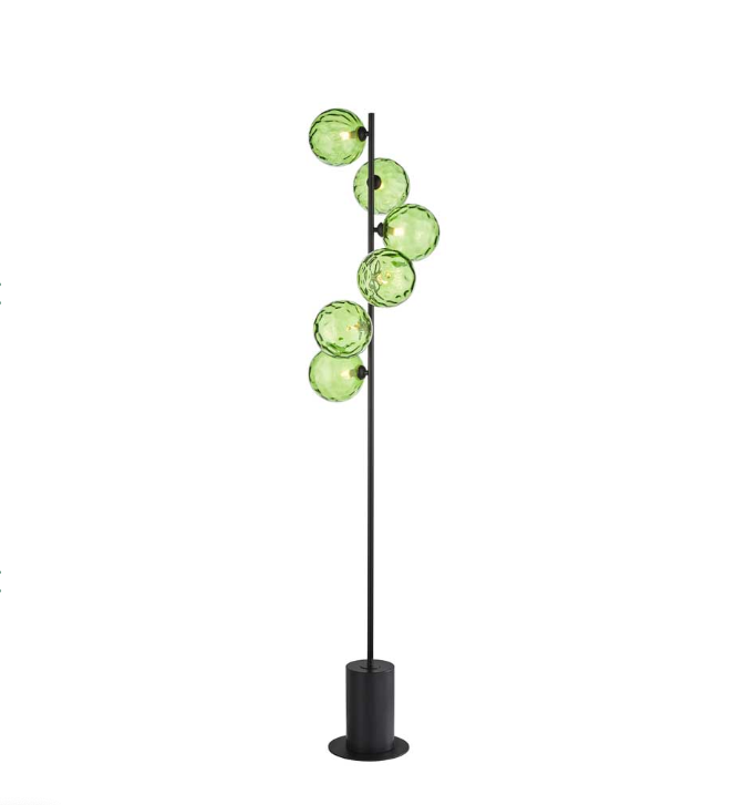 Spiral Floor Lamp Matt Black Green Glass