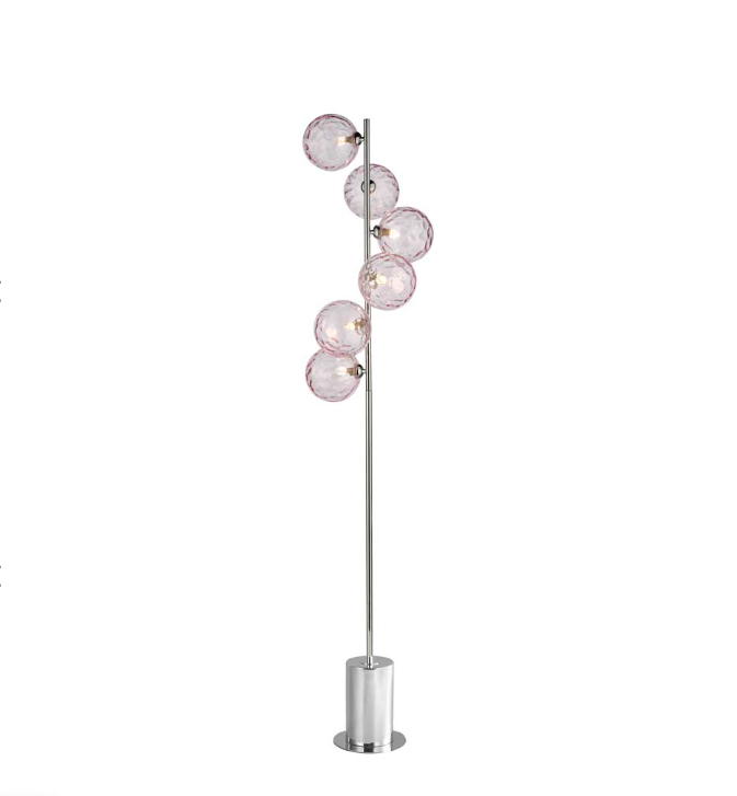 Spiral 6 Light Floor Lamp Polished Chrome Pink Glass