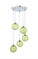 Federico 5 Light Cluster Pendant Polished Chrome Green Glass