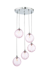 Federico 5 Light Cluster Pendant Polished Chrome Pink Glass