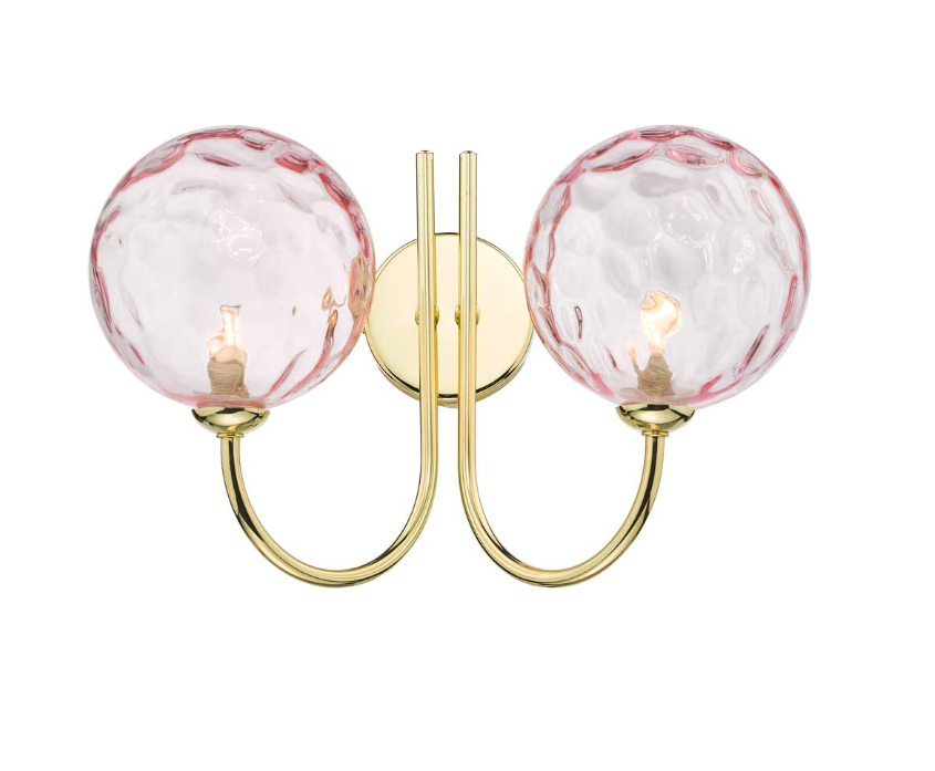 Jared 2 Light Wall Light Polished Gold Pink Dimpled Glass