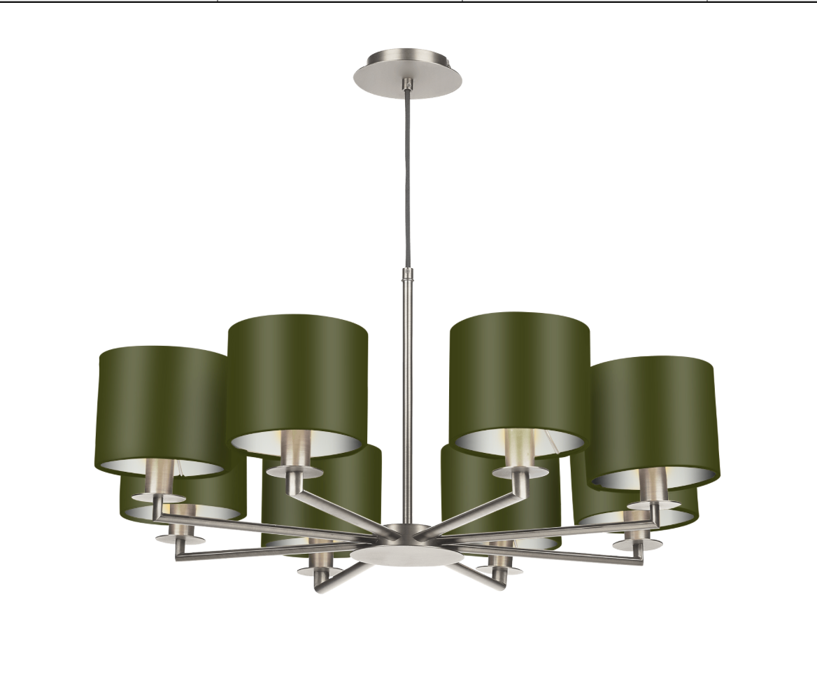 The Light Shade Studio Rex 8 Light Pendant Satin Nickel With Bespoke Shades