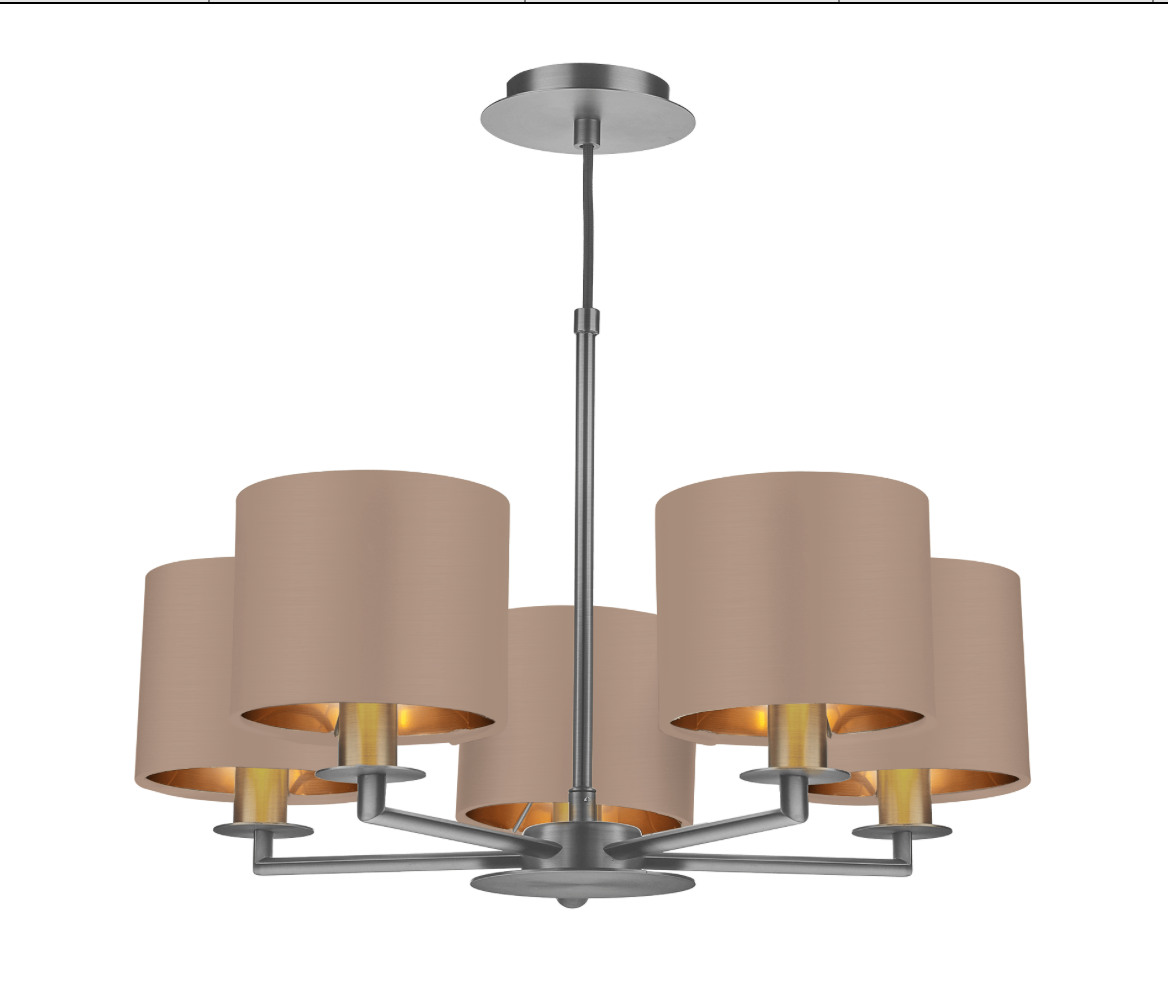 The Light Shade Studio Rex 5 Light Pendant Satin Nickel With Bespoke Shades