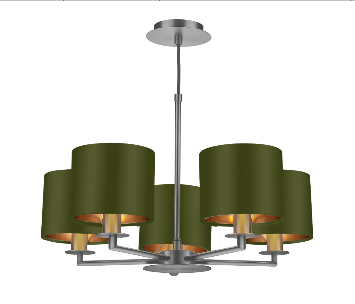 The Light Shade Studio Rex 5 Light Pendant Satin Nickel With Bespoke Shades