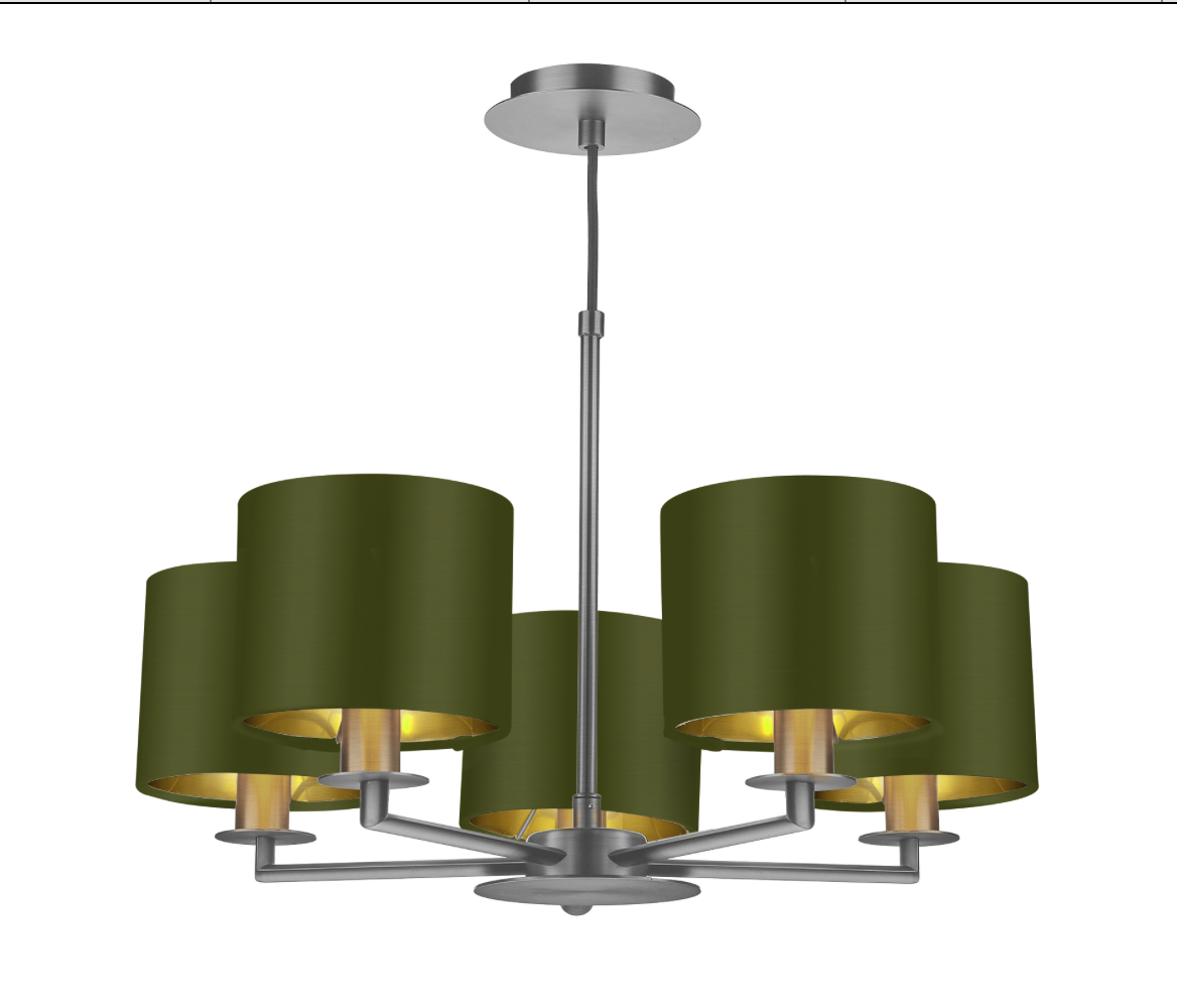 The Light Shade Studio Rex 5 Light Pendant Satin Nickel With Bespoke Shades