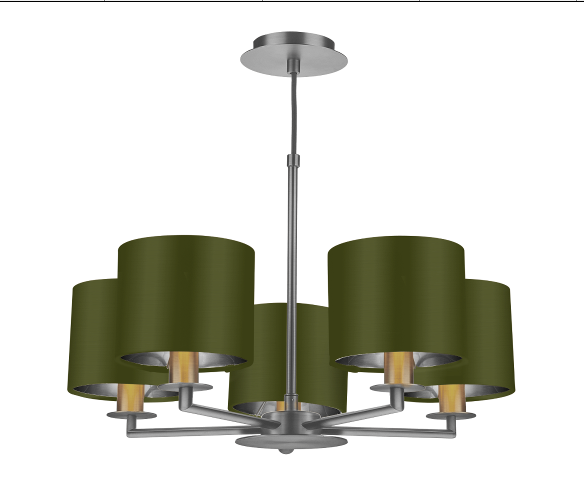 The Light Shade Studio Rex 5 Light Pendant Satin Nickel With Bespoke Shades