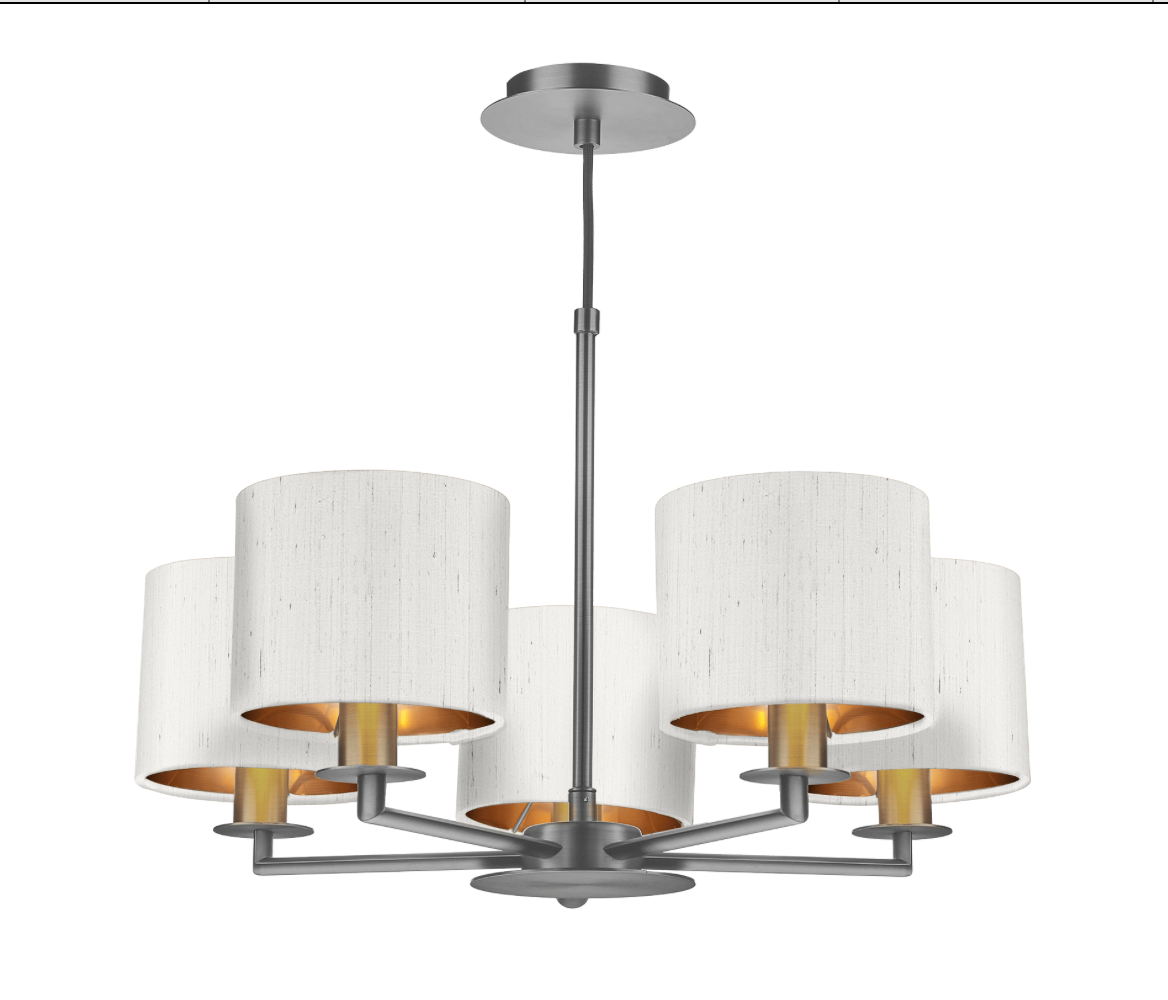 The Light Shade Studio Rex 5 Light Pendant Satin Nickel With Bespoke Shades