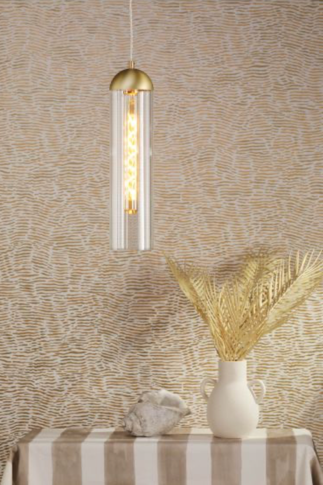 Anouk Pendant Ribbed Glass and Brushed Brass