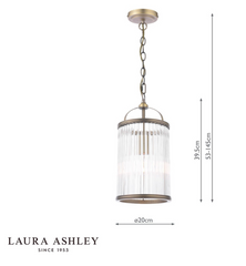 Laura Ashley Sutton Pendant Matt Antique Brass and Ribbed Glass