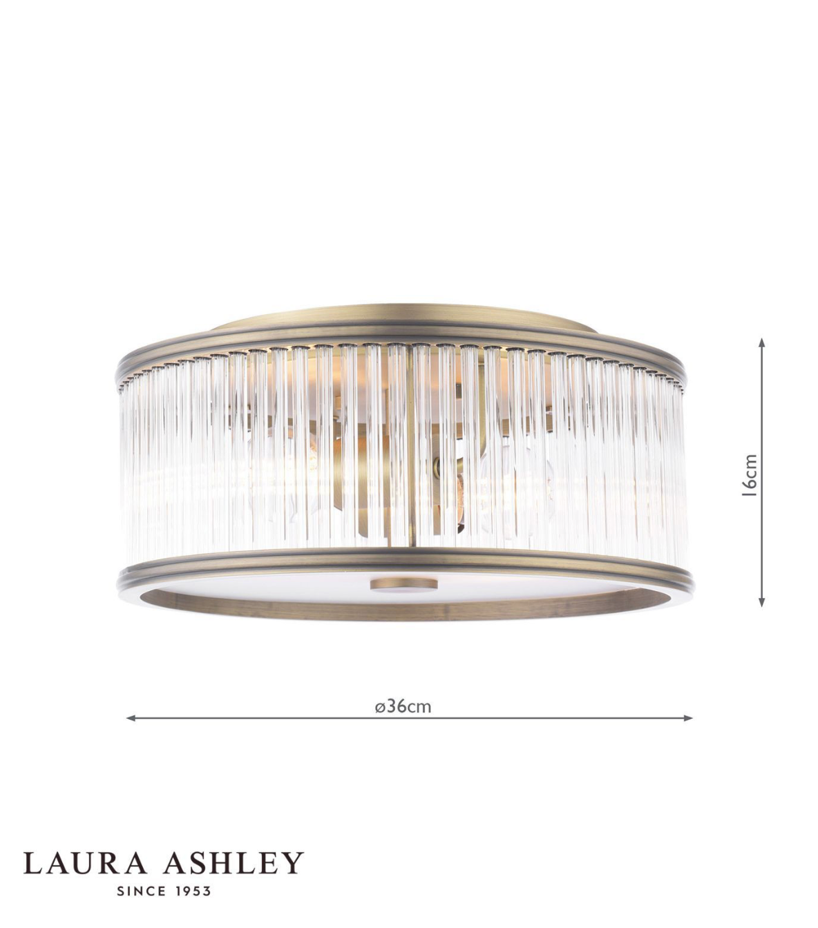 Laura Ashley Sutton 2 Light Flush Matt Antique Brass and Ribbed Glass