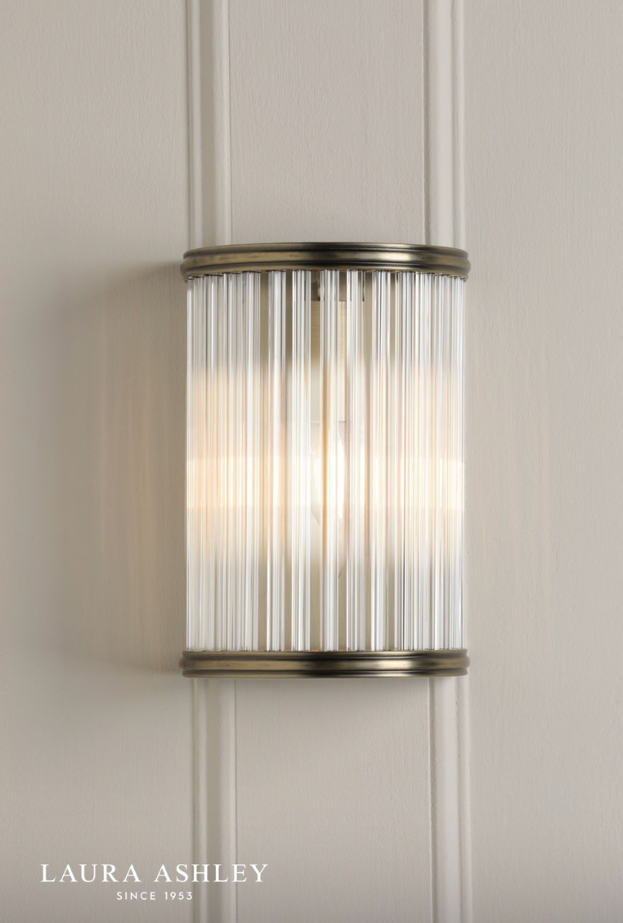 Laura Ashley Sutton Wall Light Matt Antique Brass and Ribbed Glass