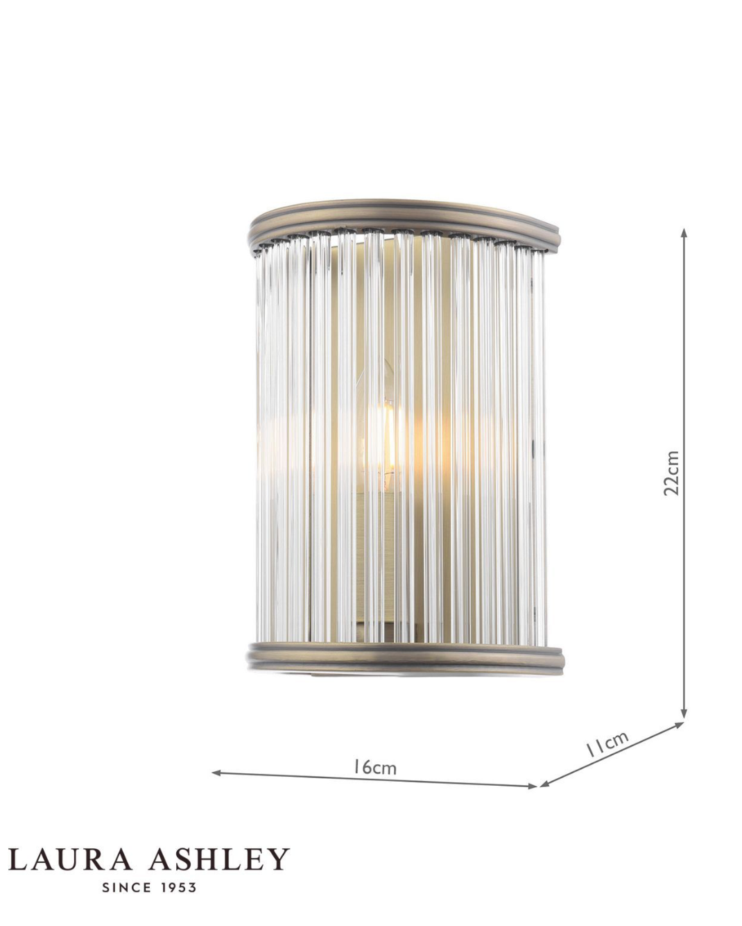 Laura Ashley Sutton Wall Light Matt Antique Brass and Ribbed Glass