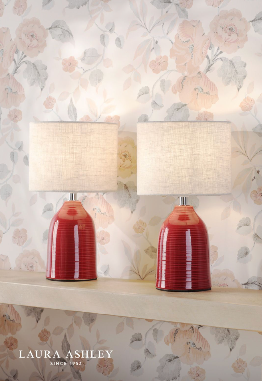 Laura Ashley Penny Twin Pack Table Lamp Red With Shade