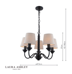 Laura Ashley Norbury 5 Light Armed Pendant Matt Black With Shade