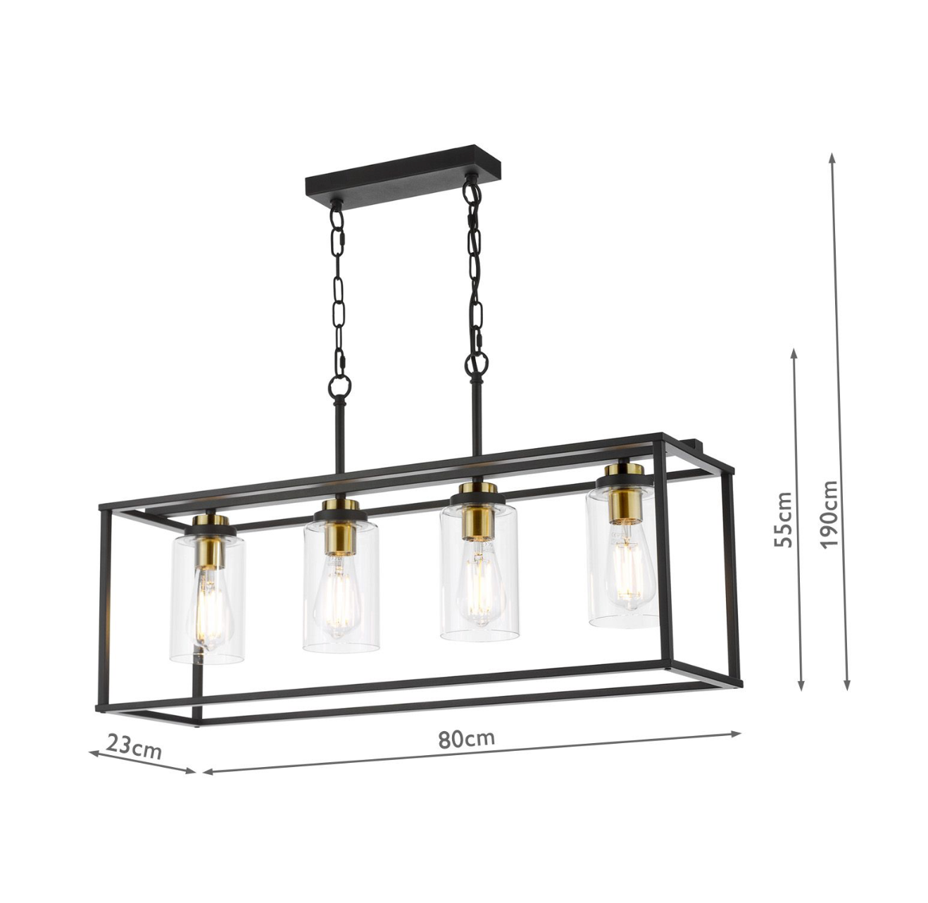 Abel 4 Light Bar Pendant Satin Black and Glass