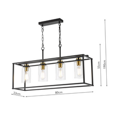 Abel 4 Light Bar Pendant Satin Black and Glass