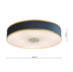 Alvaro 6 Light Flush Antique Brushed Brass With Blue Shade