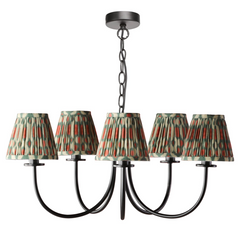 Becca 5 Light Pendant Matt Black With Ikat Shade