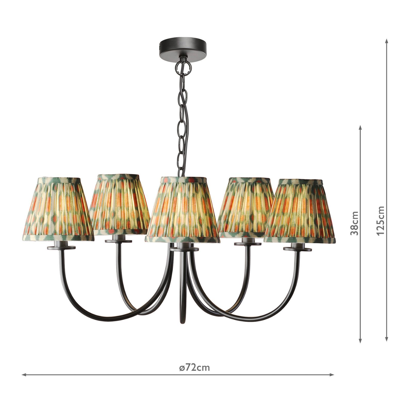 Becca 5 Light Pendant Matt Black With Ikat Shade